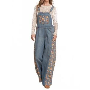 NEW JNNA contrasting floral denim overalls in blue